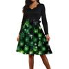 Women's Casual Fashion V-neck Long Sleeved Retro Christmas Print Retro Dress
