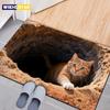 3D Optische Täuschung Katze Rundes Loch Fußmatte Tägliches Zuhause Saugfähig Anti-Rutsch Teppich Wohnzimmer Schlafzimmer Badezimmer Eingangsbereich Dekor Teppich