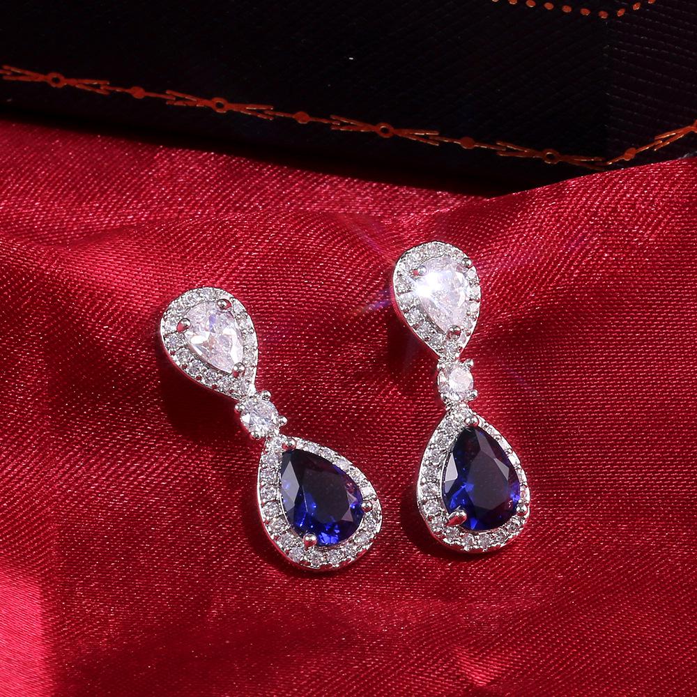 Noble Luxury Sapphire Blue Water Drop Bridal Dinner Earrings, Popular Accessories