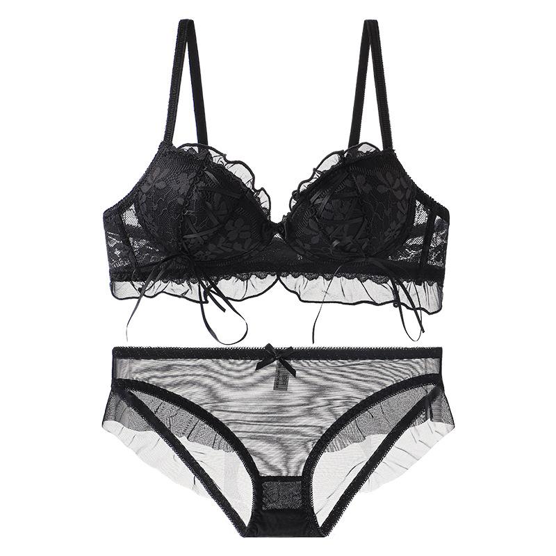 Japanese Lolita Princess Wind Strap Design Girl Desire Lace Underwear Small Breasts Gather Bra Women's Bra Set