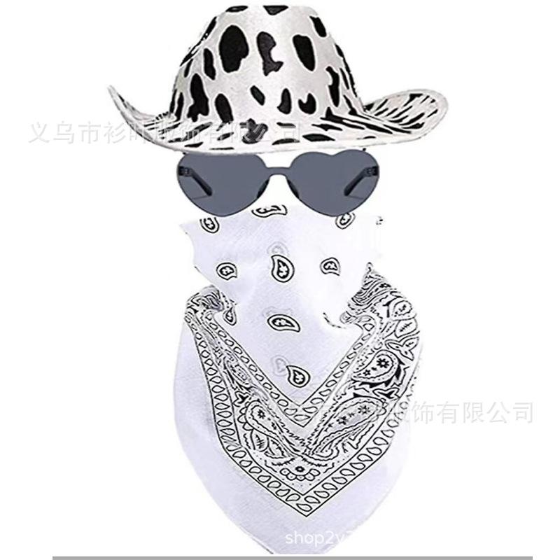 Feather Edge Letter Cowboy Hat Sequins Pink Western Rough Edge Cowboy Hat Glasses Square Towel Three-piece Set