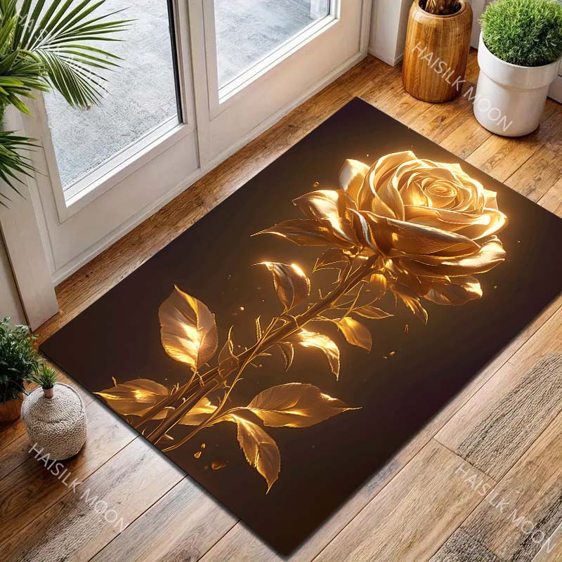 1PC Golden Rose Pattern Carpet for Living Room Bedroom Bedside Floor Mat Sofa Table Area Rugs Home Decor Large Size