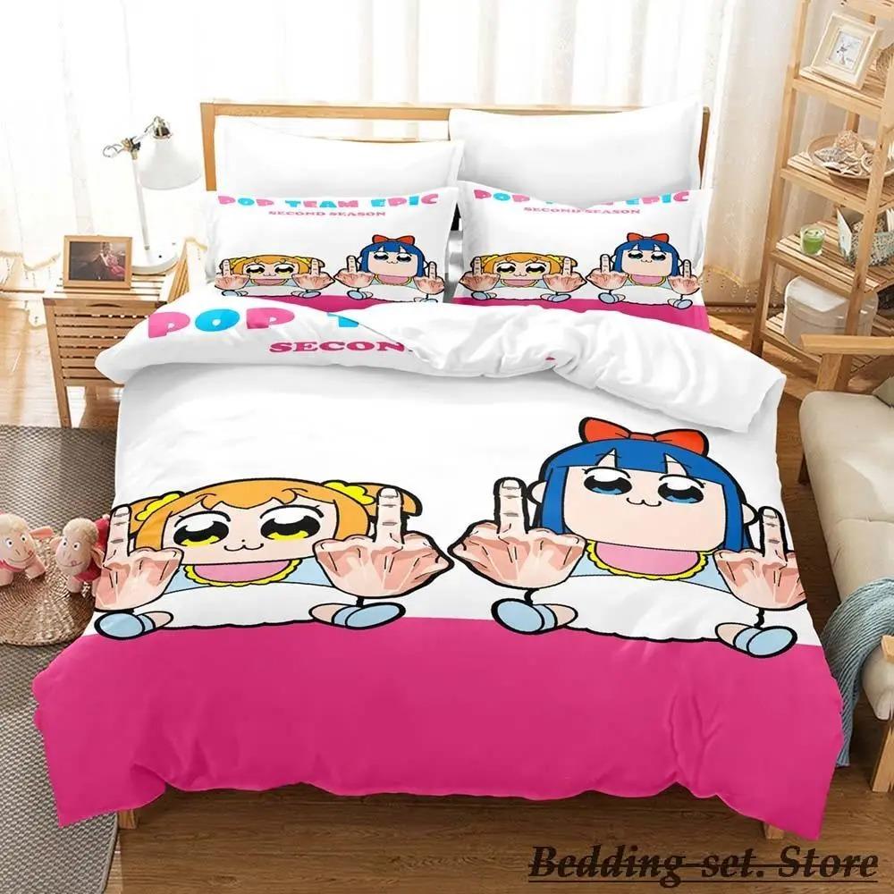 Pop Team Epic Bedding Set Single Twin Full Queen King Size Bed Set Aldult Kid Bedroom Duvetcover Sets Anime Parure De Lit Bed