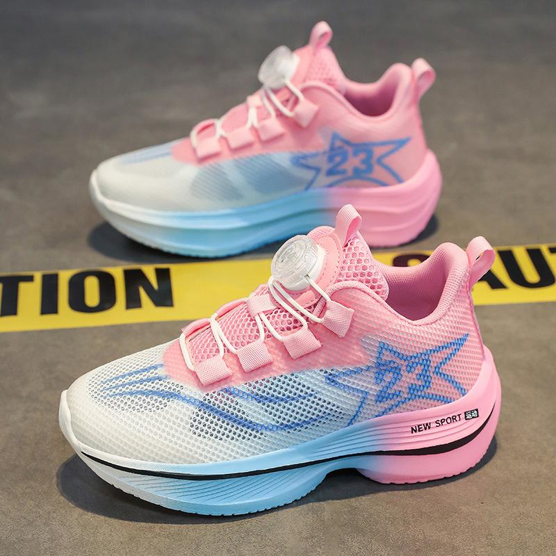 Youth running shoes summer hollow single mesh breathable rotating buckle children's sports shoes shock absorption shoes rotating buckle