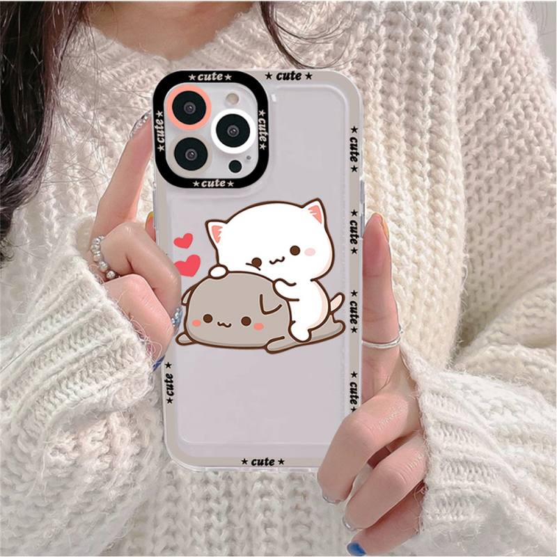 Fun Cartoon Peach Mochi Cat Phone Case for iPhone 11 12 13 Mini Pro Max 14 Pro Max Case Shell