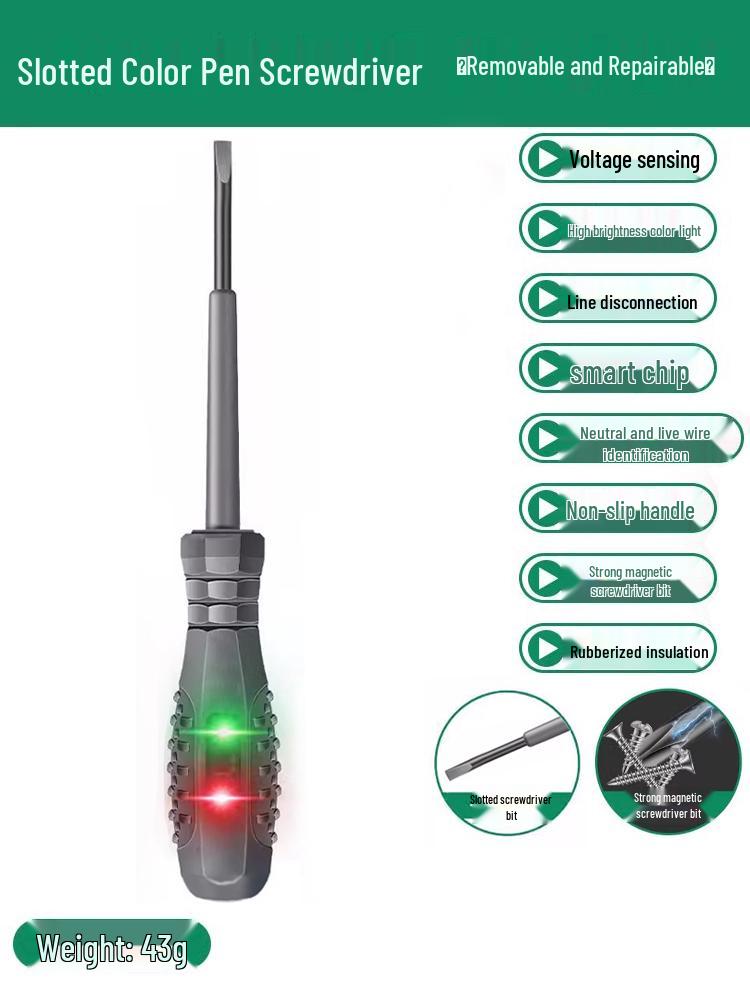 Electrician's Smart Test Pen: Color Light Screwdriver for Open Circuit, Breakpoint, Live & Neutral Wire Testing, High Torque for Household Use.