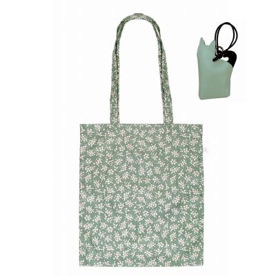 Thin Tote Bag Type Eco Bag with Animal Charm Case Charm Tote [Routeto] LT. & (104504 Dog_Flower)