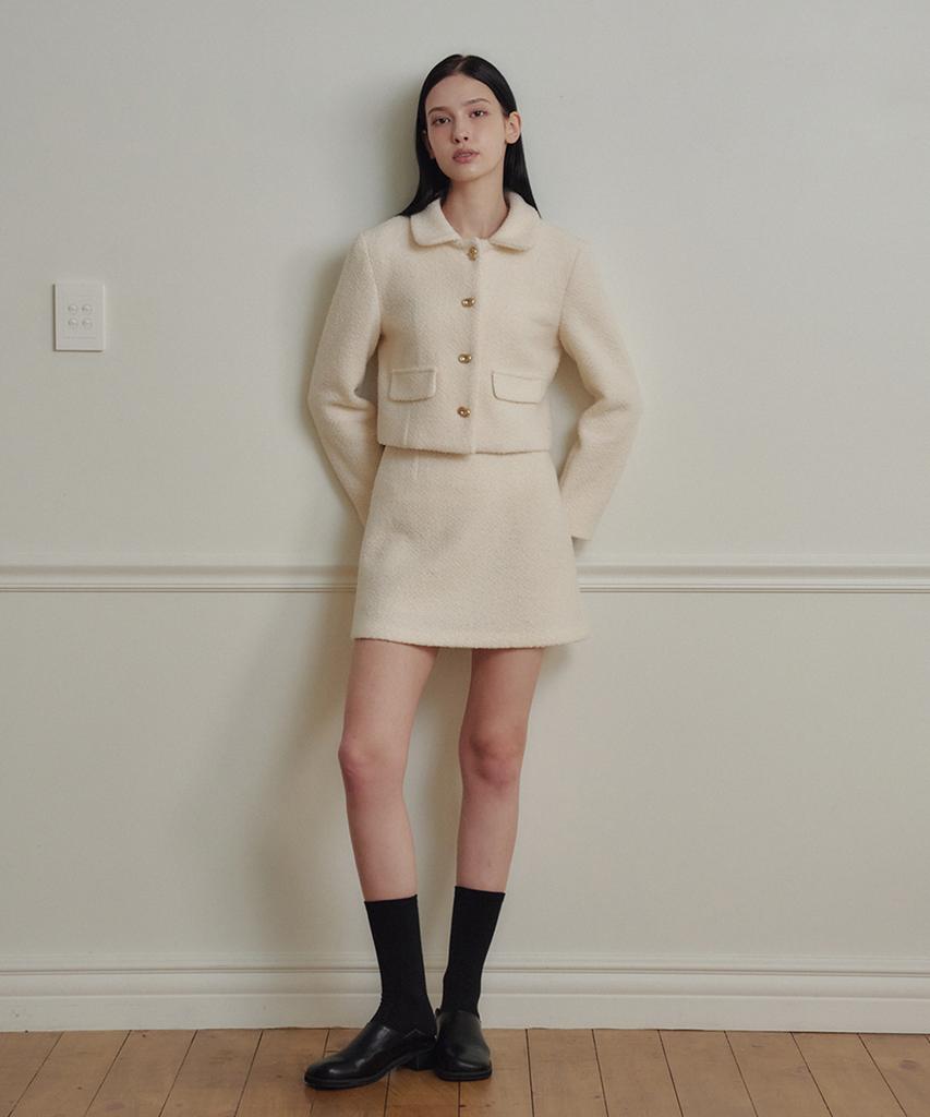 MARROT A-Line Wool Tweed Mini Skirt_Cream