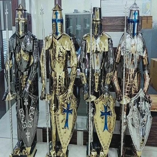 Set de 4 costum de armură de cavaler templier medieval, costum de armură completă de războinic de luptă, armură de justiție Cel mai bun cadou pentru iubitorii de medievală
