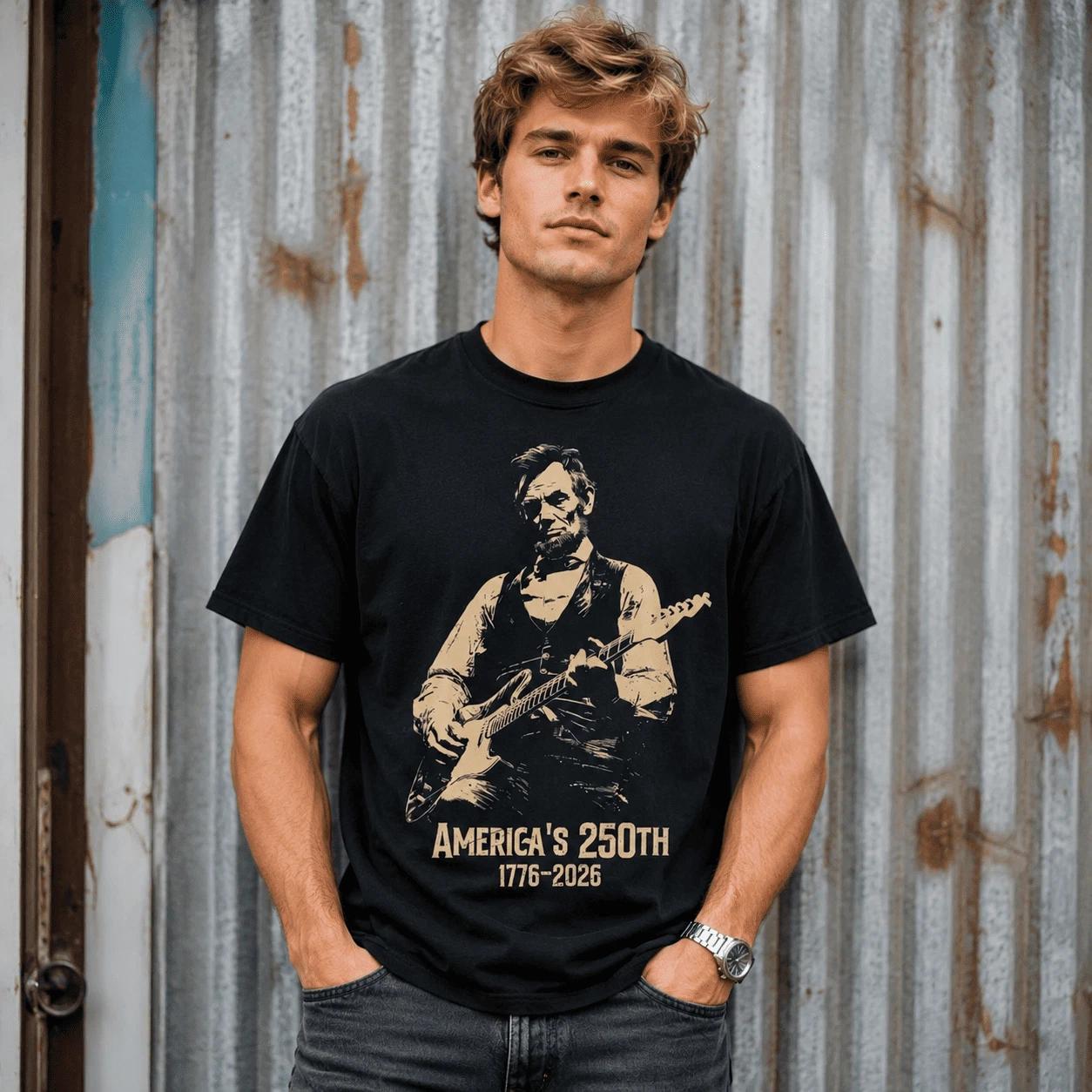 Abraham Lincoln Guitar USA 250th Anniversary Patriotic 4th of July T-Shirt L
