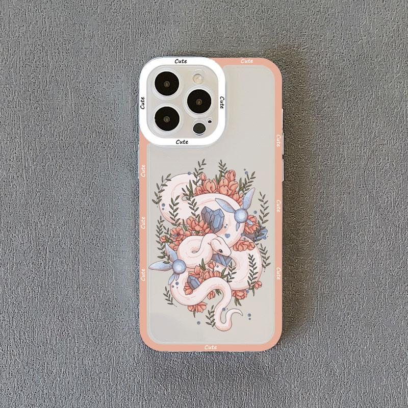 Rose Floral Snake Clear Phone Case For IPhone 11 14 Pro Max 13 12 Pro Max X XR XS SE2 14 8 7 Plus Transparent Back Cover Fundas