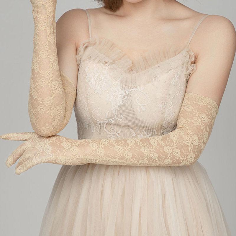 Summer Lace Long Gloves Sexy Hollow Out Summer Sun Protection Thin Wedding Dress Performance Party Arm Guard