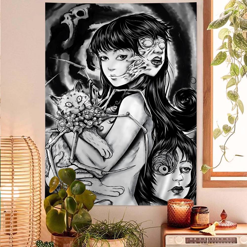 Japan Anime Junji Ito Cartoon Wandteppich Kunst Science-Fiction Zimmer Heimdekoration Wandbehang Blätter