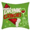 Grinch Linen Throw Pillowcase Holiday Sofa Office Cushion Pillowcase Green Furry Christmas Pillowcase