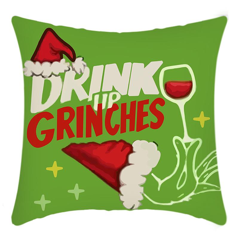 Grinch Linen Throw Pillowcase Holiday Sofa Office Cushion Pillowcase Green Furry Christmas Pillowcase