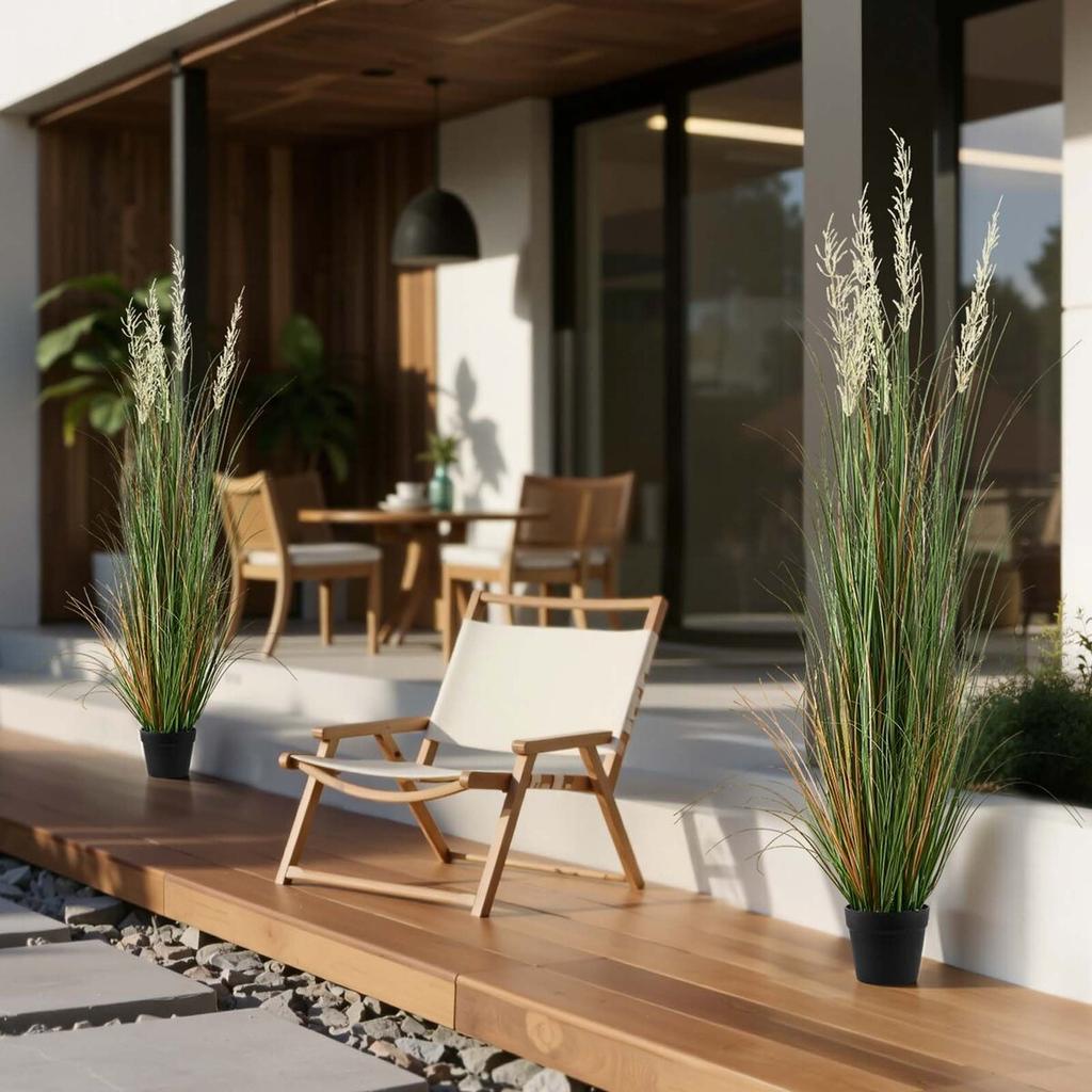 Artificial Grass Plant, 2 Pack 1499mm Faux Reed Flower Grass in Pot, Premium PVC Fake Greenery Shrubs Plant for Indoor Outdoor House Home Garden