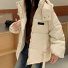 France Élégant Doudoune Coton Courte Femme Mode Coréenne Ample Chaud Uni Manteau Hiver Nouveau High Street Vintahe Poches Vestes