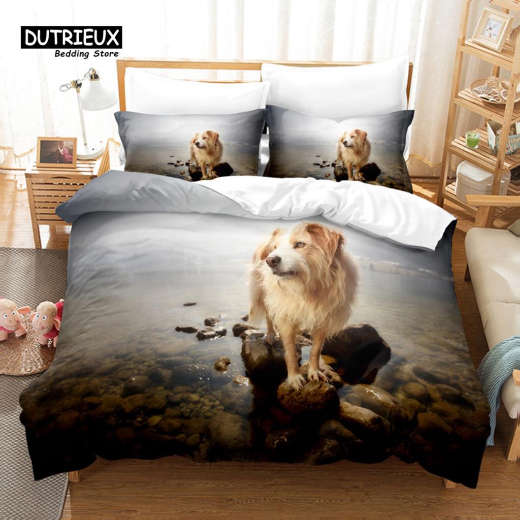 Surfer Dog Bedding Set, 3Pcs Duvet Cover Set, Soft Comfortable Breathable Duvet Cover, For Bedroom Guest Room Decor