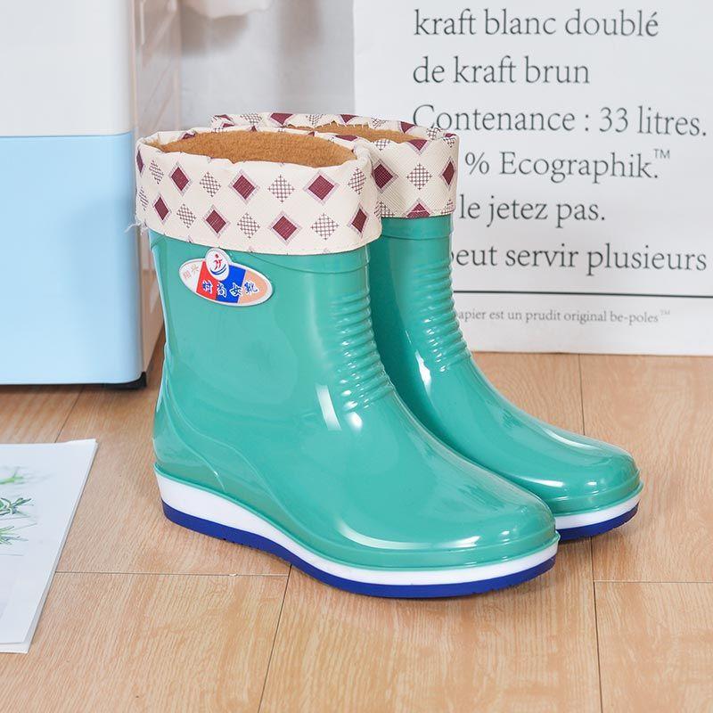 Rain shoes women's anti-skid shoes women's medium tube fleece rain boots short rain shoes kitchen work shoes non-slip shoes rubber shoes women