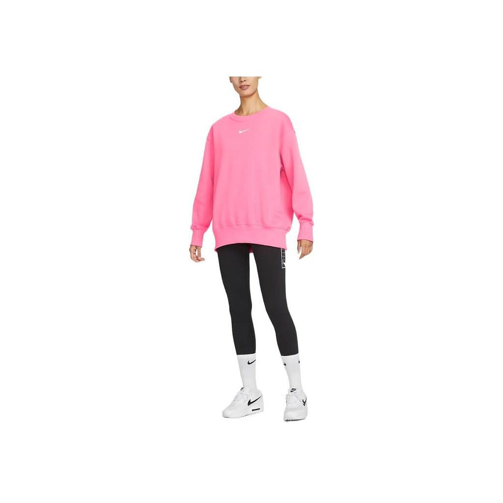 Nike Phoenix Fleece Pullover Hoodie With Solid Color Logo Print Women Tops Pink DQ5734-684