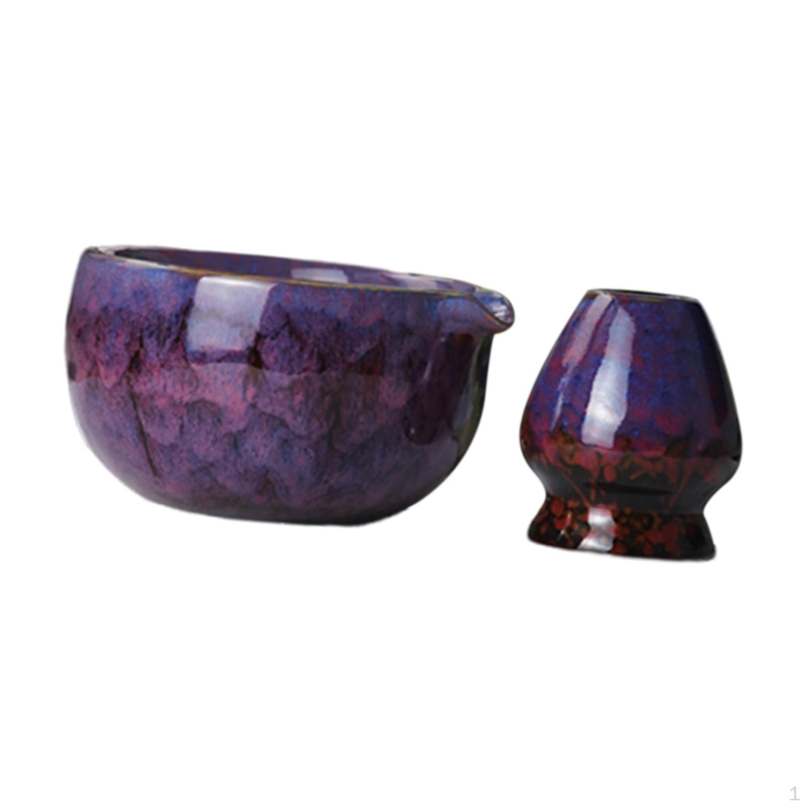 

Керамическая чаша для матча ручной работы, аксессуары, подарок, чайная церемония с носиком, подставка для венчика фиолетовый