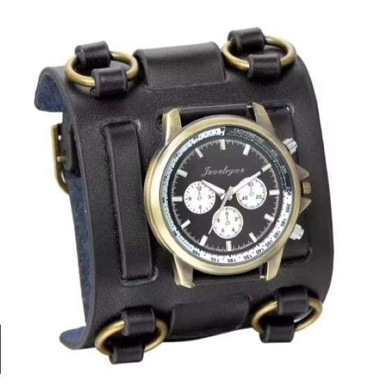 Men Punk Rock Gothic Vintage Retro Wide Strap Watch Male Clock Leather Bracelet Quartz Military Man Wristwatch