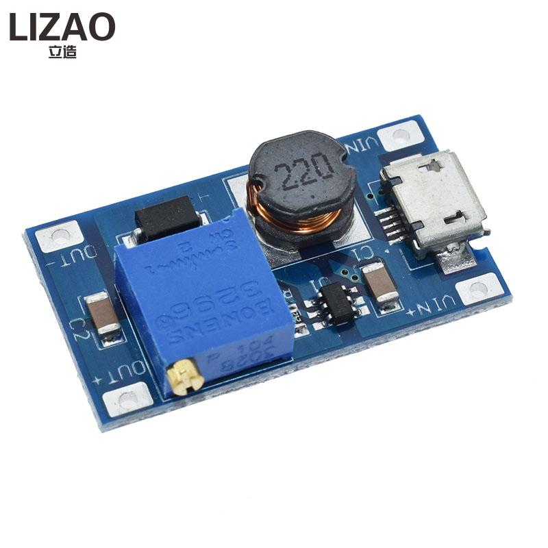 LIZAO MT3608 DC-DC Adjustable Boost Module 2A Boost Plate Step Up Module with MICRO USB 2V-24V To 5V 9V 12V 28V