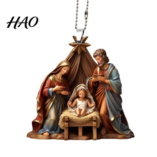 Festive Party Decor Christmas Pendant Ornament Jesus Family Prayer Scene Bright Fine Workmanship Colored Religious Symbol Nativity for Home