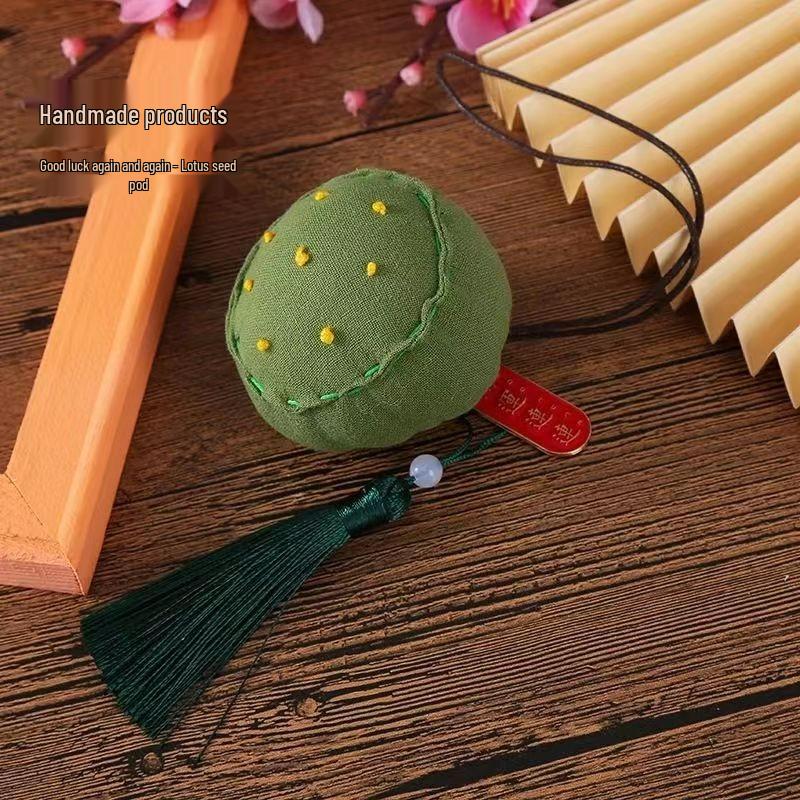 Handmade Lucky Lotus Pod Sachet: Embroidered Safety Charm & Coin Purse for Dragon Boat Festival