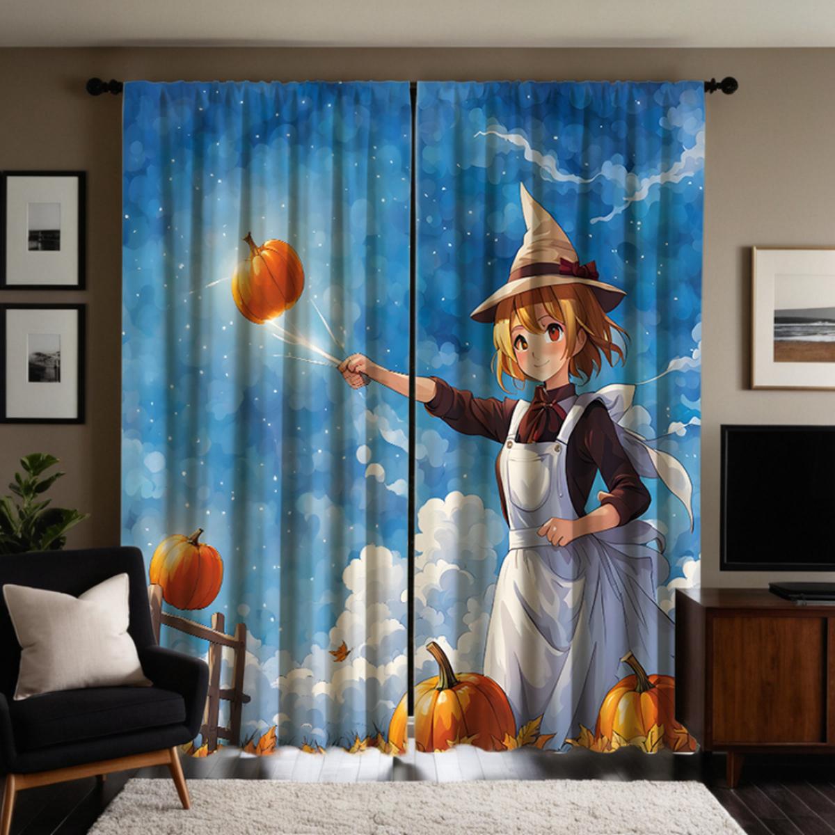 

Комплект из 2 предметов, HD, голубое небо под тыквой для подростка, декоративная занавеска, синяя занавеска с цифровой печатью, стиль для украшения дома W52H63inchW132H160cm