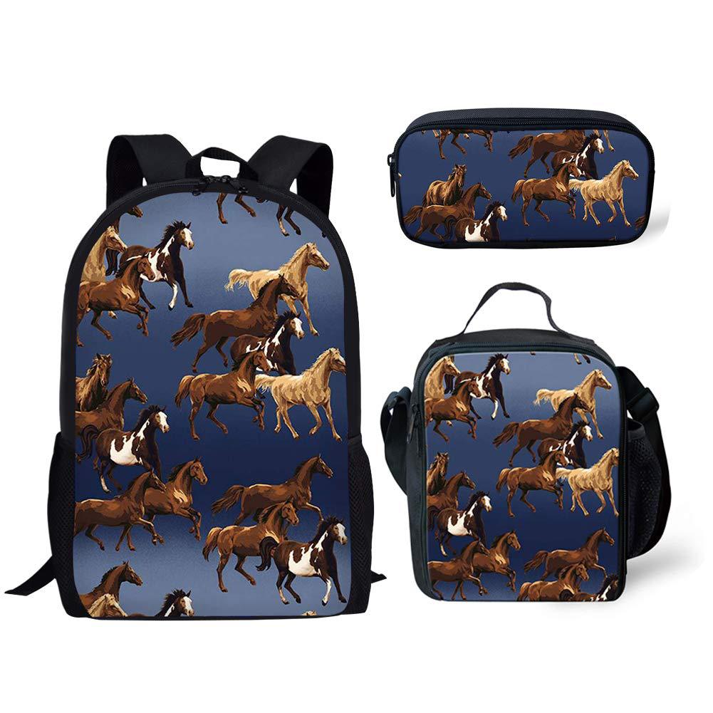 Luxury Novelty Cool Tribal Colored Horses 3D Print 3pcs/Set pupil School Bags Laptop Daypack Backpack Lunch bag Pencil Case