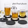 Set of 6 Silicone Coasters (with Holders) - Non-Slip, Absorbent, Insulating Cup Mats, Easy-to-Wash Tea Trays, Stylish (Round, Black)