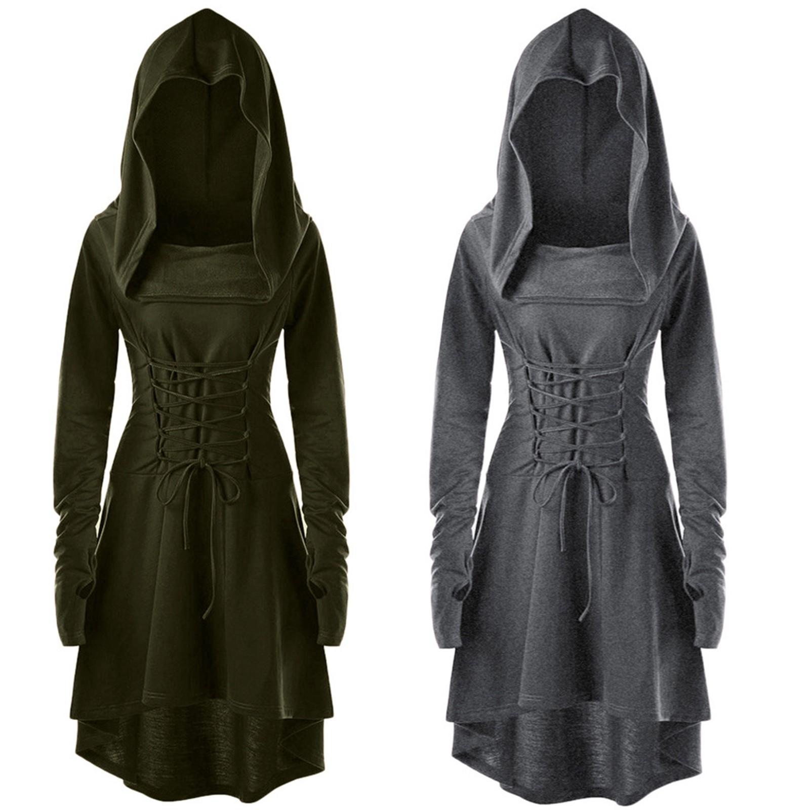 

Женские костюмы с капюшоном, винтажный пуловер, высокая низкая повязка, длинное платье, плащ