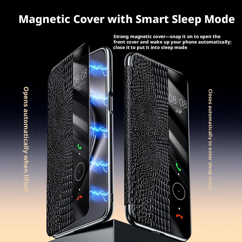 Premium Genuine Leather Crocodile Case For Huawei Pura 80 Ultra/ 80 Pro/80 Pro Plus/80 Magnetic Smart Window Anti-drop Cover