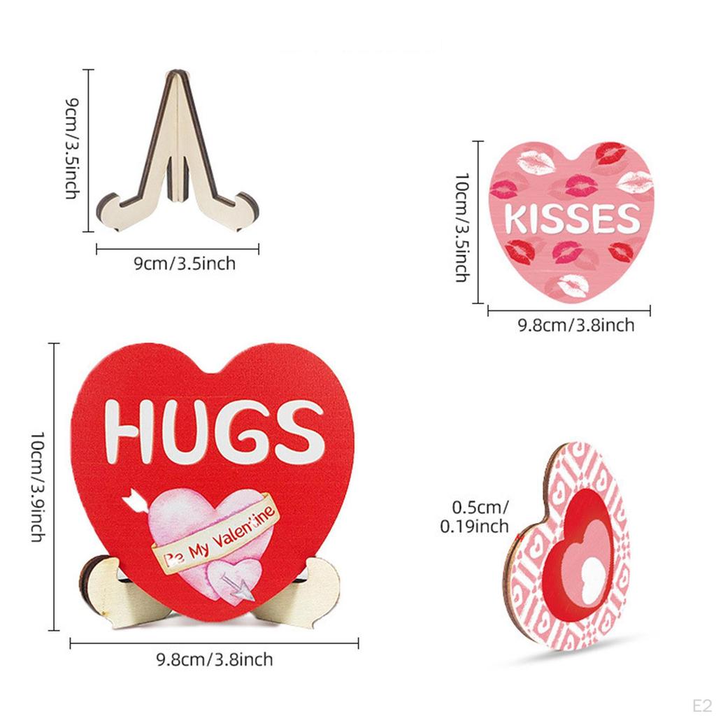 3Pcs Valentine's Day Heart Sign Tabletop Ornaments Gift Wood Love Signs Valentines