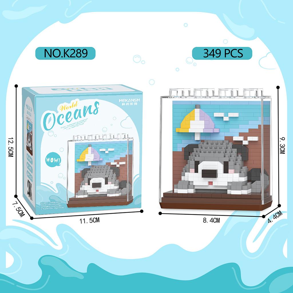 Lovely World Ocean Micro Diamond Build Block Shark Sea Otter Pufferfish Crab Dolphin Whale Jellyfish Nanobrick Wall Brick Toys