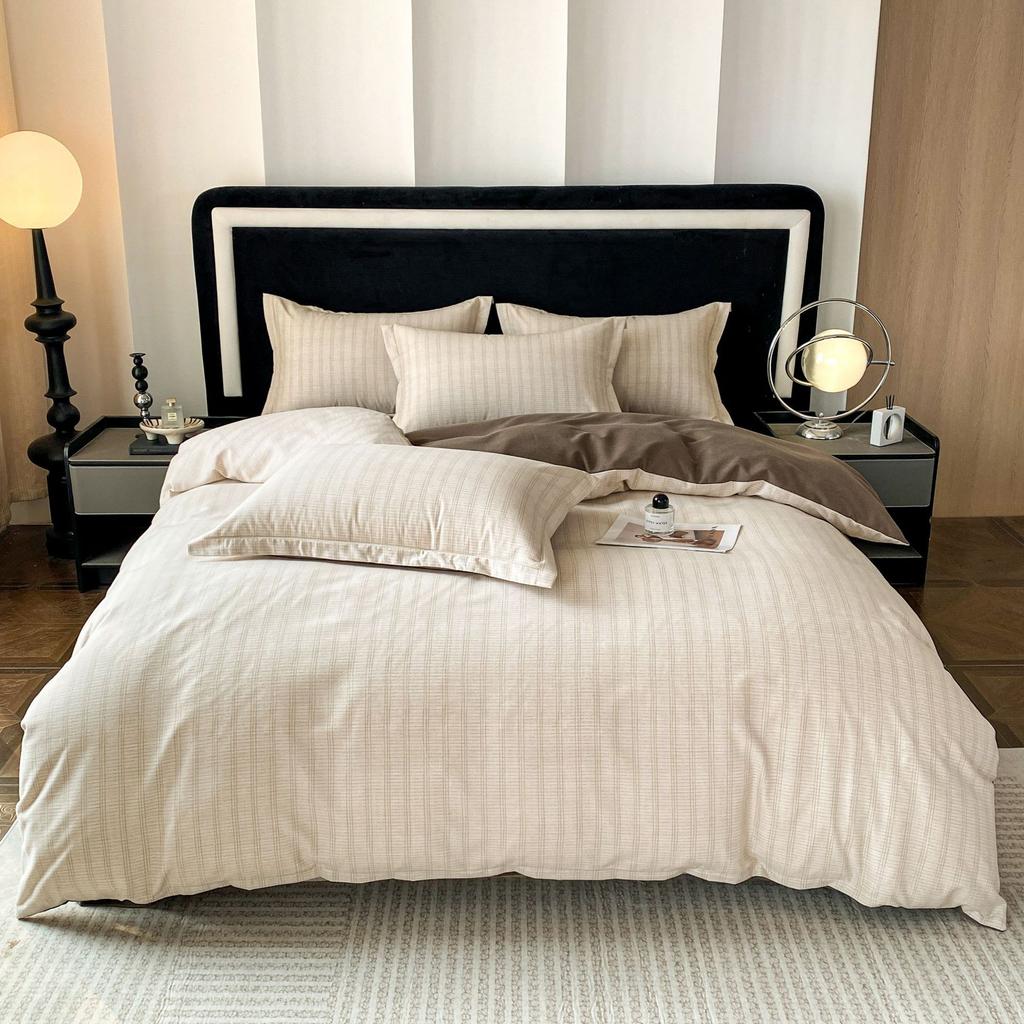 Thick Autumn Winter All Cotton Flannel 4 Piece Bed Sheet Set Home Use Pure Cotton Duvet Cover Fitted Sheet Pillowcases For Students Dormitory