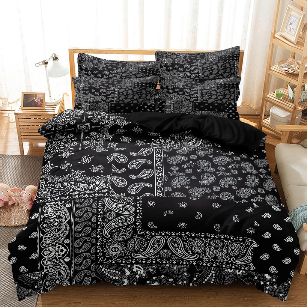 3-delige Zwarte Bohemia Bandanna Beddengoed Set - Paisley Mandala Design, Luxueus Zacht & Ademend Beddengoed voor Slaapkamers