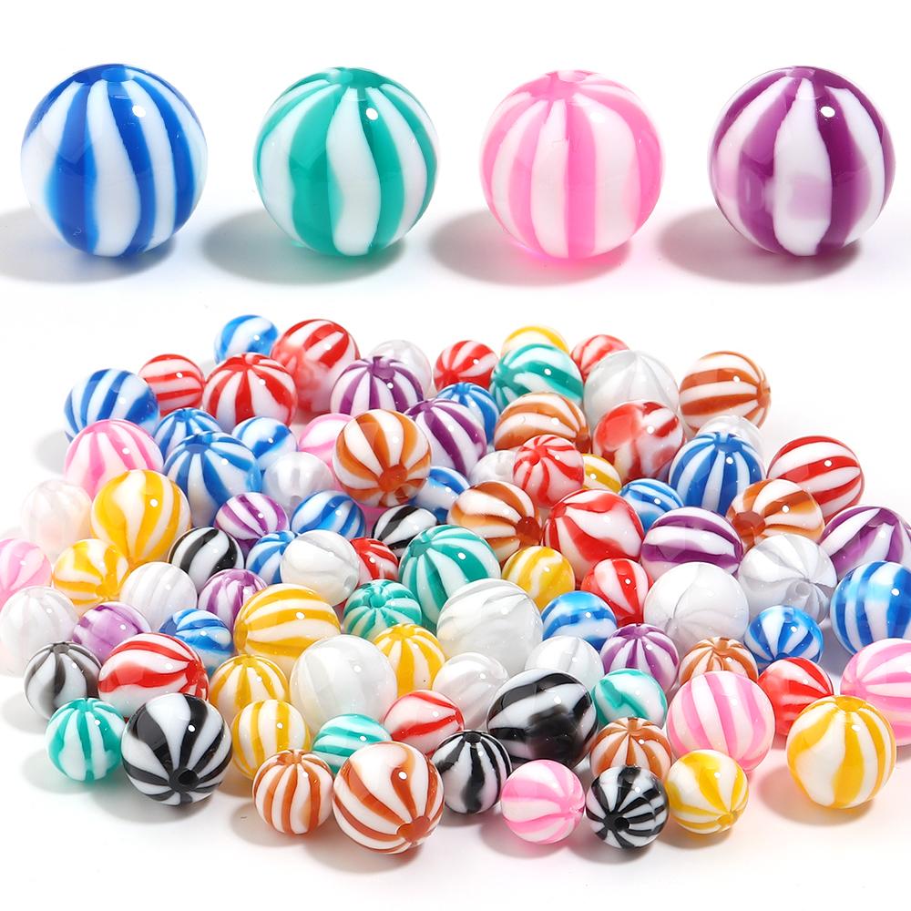 10-20pcs 12 16mm Candy Colored Resin Striped Beads Loose Spacer Round Beads For DIY Charms Bracelet Necklace Jewelry Accessories