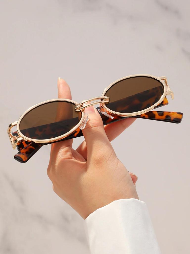 New Retro Metal Frame Elliptical Frame Trendy Street Photo Sunglasses for Men and Women's Outdoor Travel Sunshades UV400