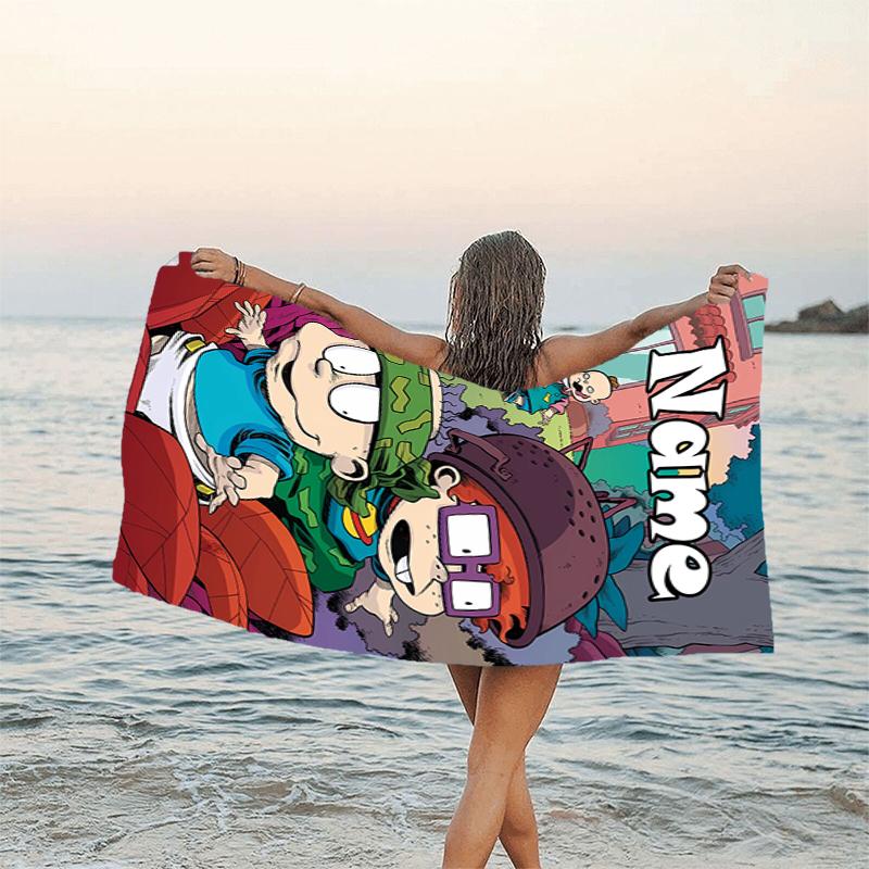 1pc Rugrats In Paris3 Beach Towel with Custom Name, Beach/Swimming/Bath/Picnic/Camping Towel, Suitable for Seaside Beaches