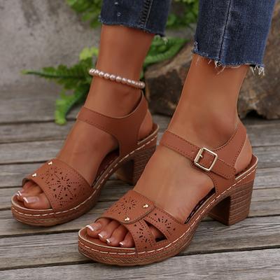 Scarpe Taglie Forti da Donna 36-43 Moda Estiva Donna Cinturino con Fibbia Punta Tonda Zeppa Sandali con Tacco Alto Scarpe Casual da Donna