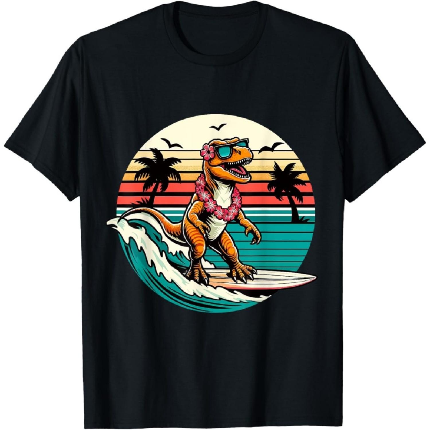 Смешная Динозавр Серфборд Пляж Лето Серфинг Трекс Гавайская Футболка S