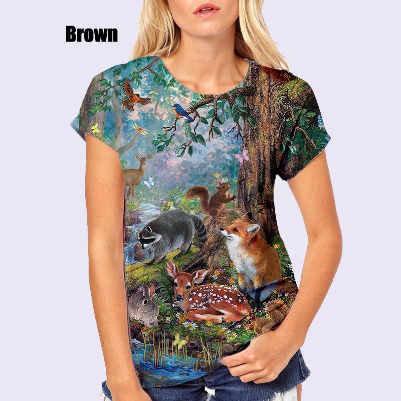 

2024 Новая мода женская футболка с принтом 3D цветов и животных Sika Deer, свободная футболка 5XL