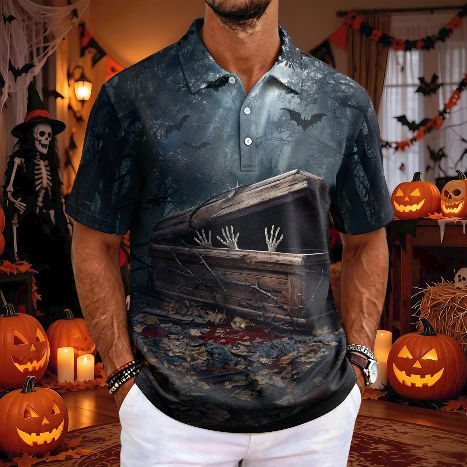 Men s Halloween T-Shirt Loose Fit Casual Short Sleeve Top L