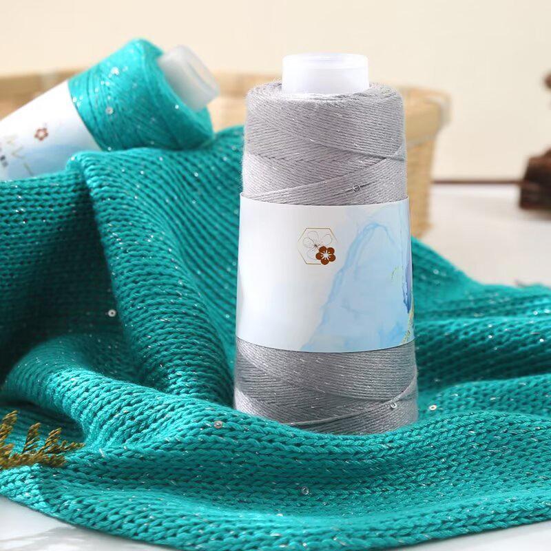 1PC Sequined Yarn Shiny Silk Thread DIY Handmade Silver Thread Yarn Hand Woven Pure Cotton Real Silk Gift Knit