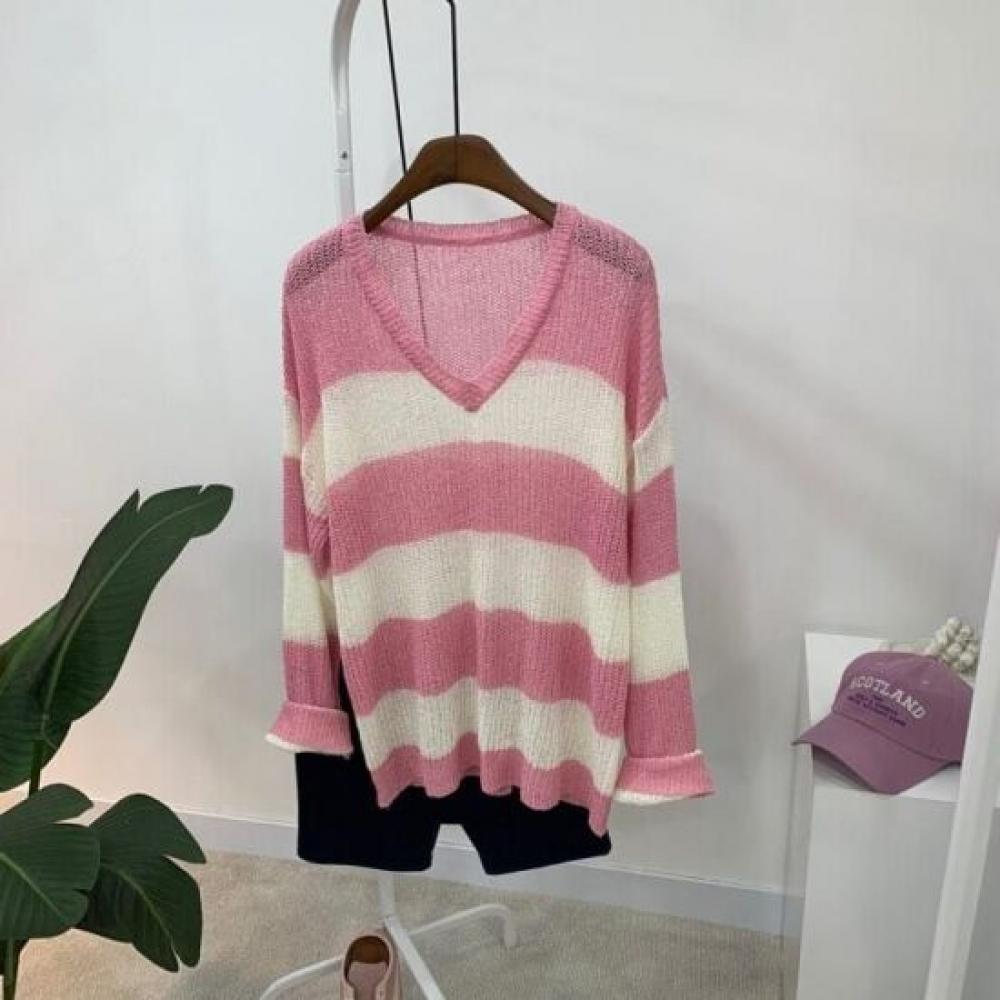 C S In The Room Women Striped V neCk Long SleeVe Knit 4Color