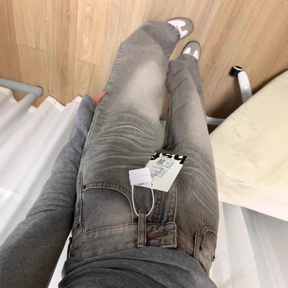 Women's High Waist Retro Gray Wide Leg Jeans - Summer Floor-Length Straight Pants