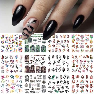 Nail Art Watermark Sticker, Year Of The Snake, Small Snake Multi-Color Snake Pattern Cartoon English Water Transfer Nail Sticker