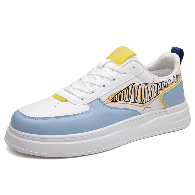 

Versatile Men Vulcanize Shoe Classic Leather Man Skateboard Footwear Comfortable Outdoor Casual Shoes Lace-up Mens Walking Shoes 44 синий